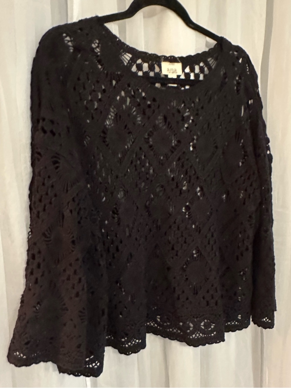 a.n.a Black Crochet Knit Top with Open Lace Motif